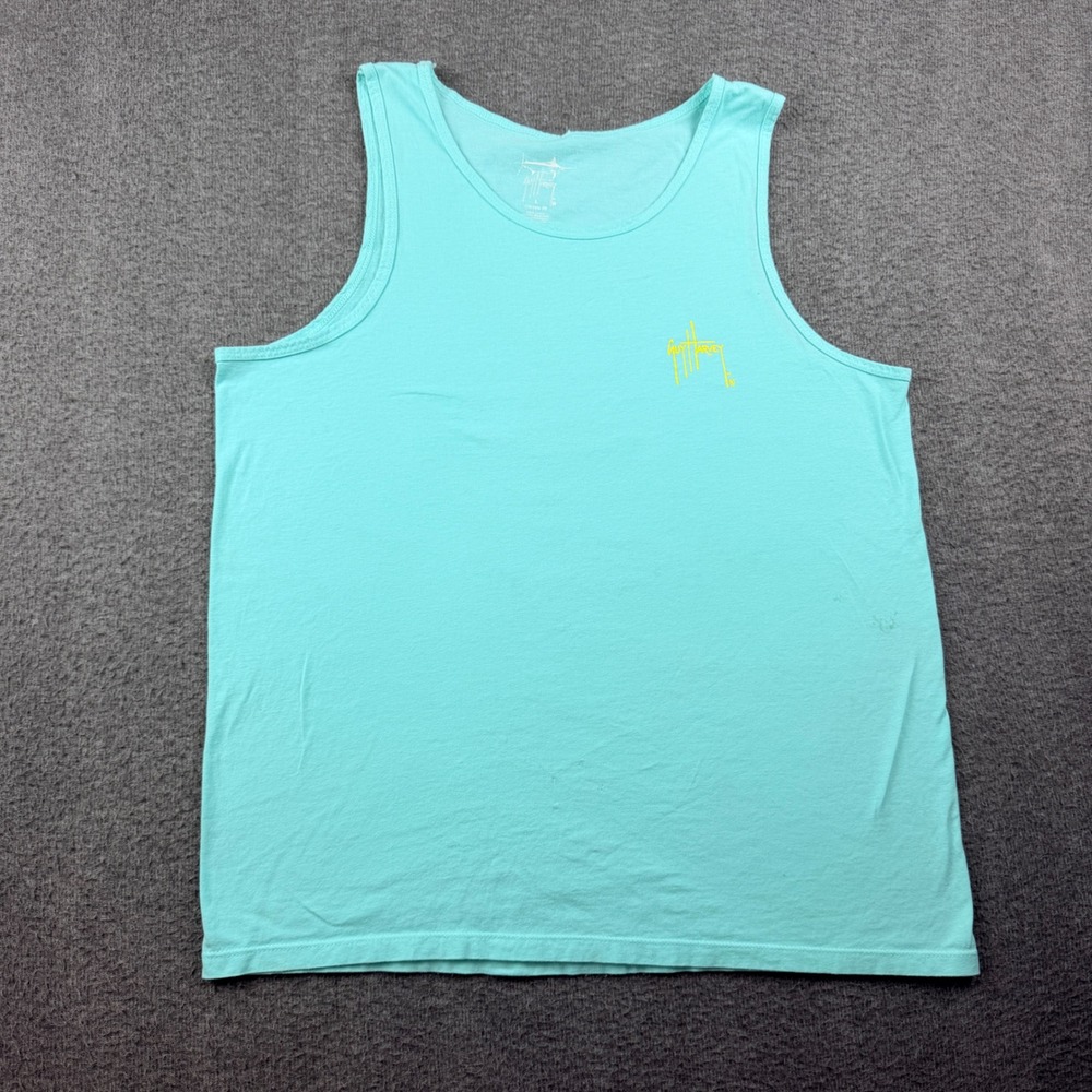 Guy Harvey Men's Tank Top Large Teal Blue Marlin Graphic Fishing Sleeveless